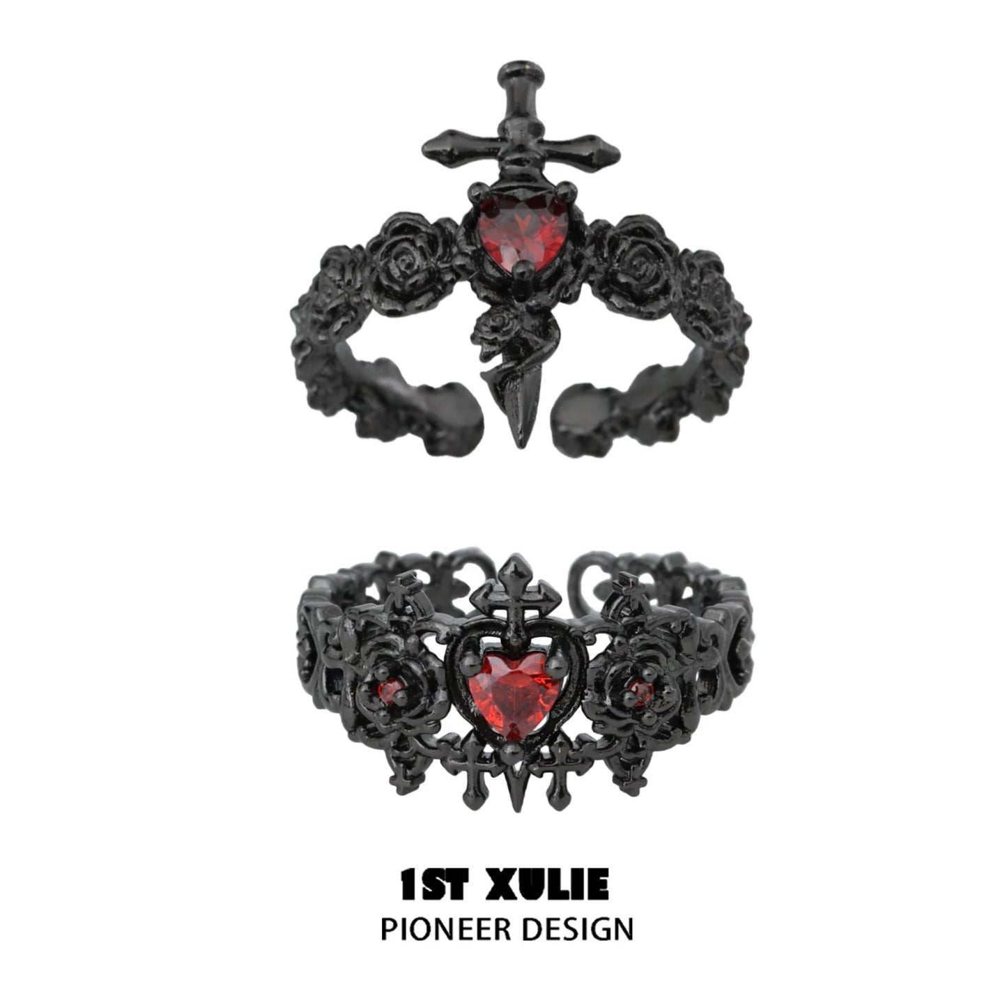 Gothic Taboo Rose Couple Rings