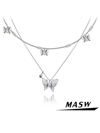 Starry Blue Butterfly Necklace