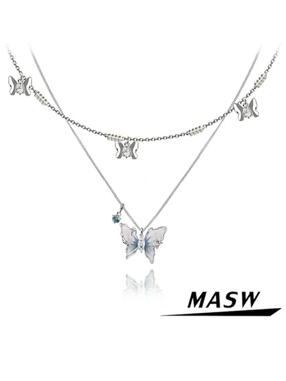Starry Blue Butterfly Necklace