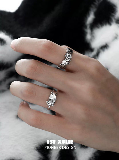 Y2K Happy Puppy Silver Ring