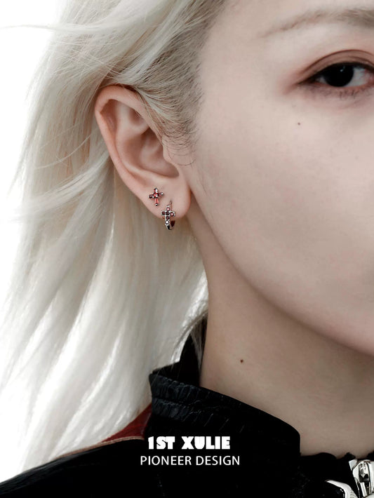 Crimson Cross Gothic Earrings