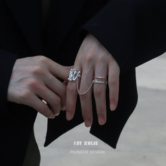 Y2K Cool Mechanical Chain Silver Ring