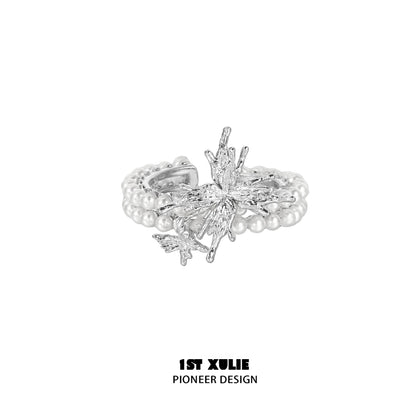 Elegant Pearl  Butterfly Ring