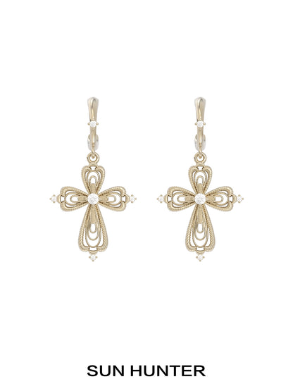Vintage Gleaming Veil Cross Earrings
