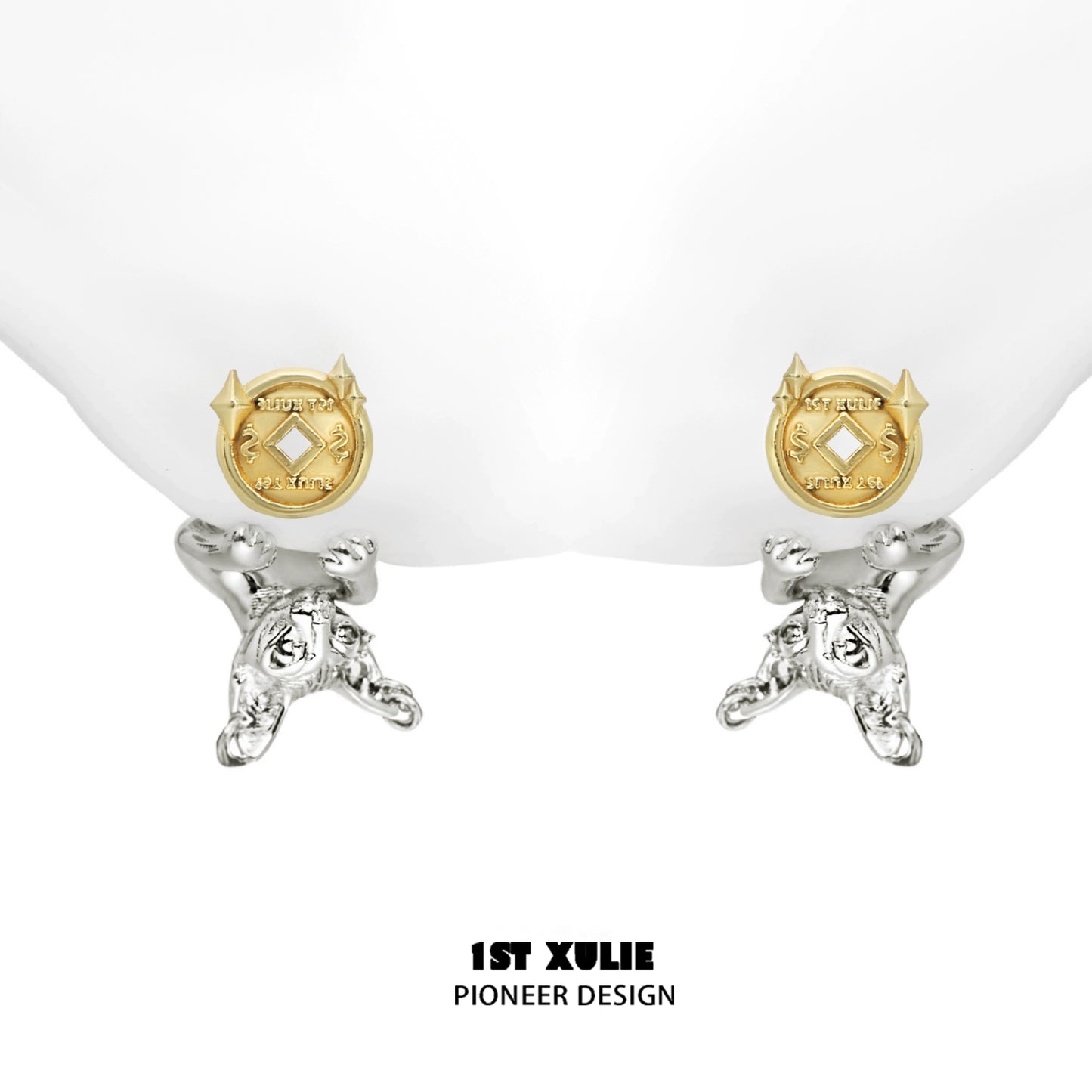 Lucky Coin Cat Stud Earrings