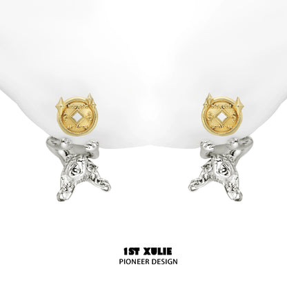 Lucky Coin Cat Stud Earrings