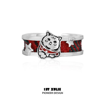 Happy Cat Dog Blessing Silver Ring