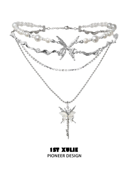 Skeleton Butterfly Pearl Necklace