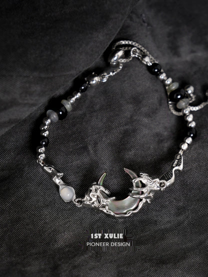 Dark Moon Agate Beaded Bracelet
