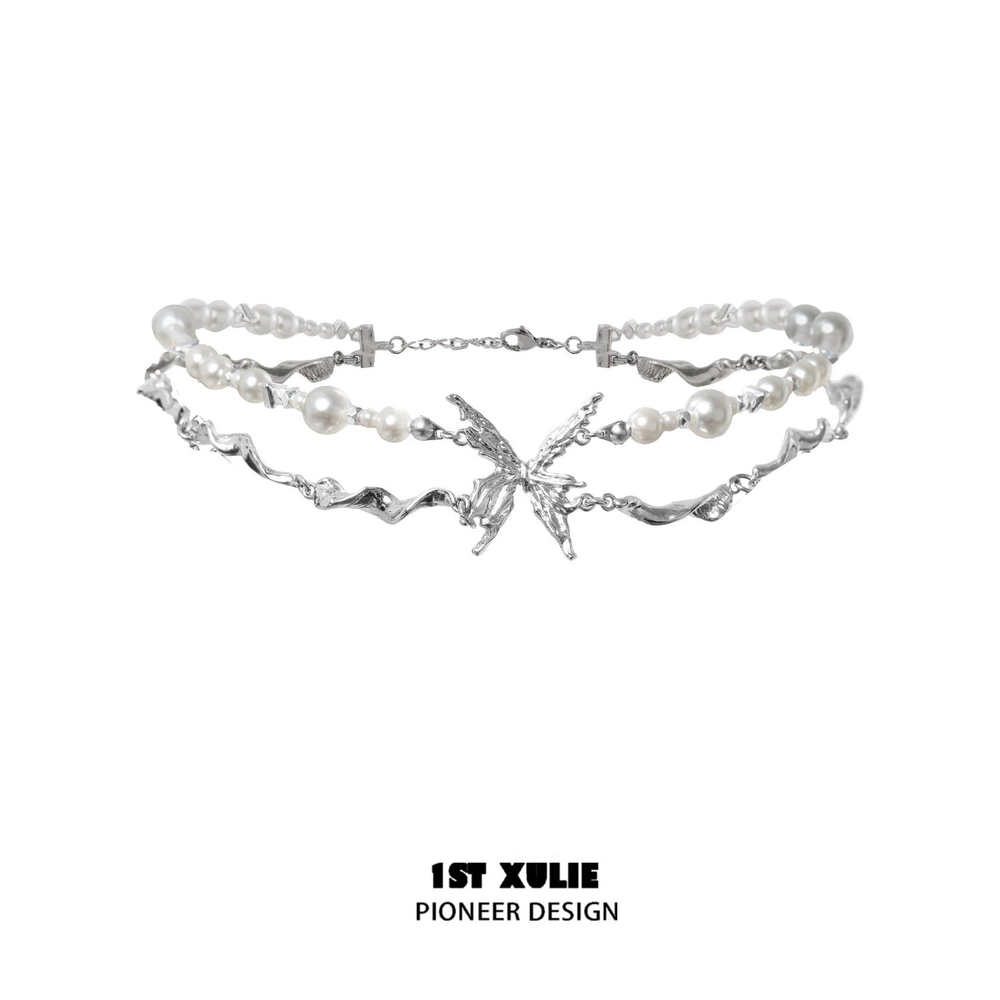 Skeleton Butterfly Pearl Necklace