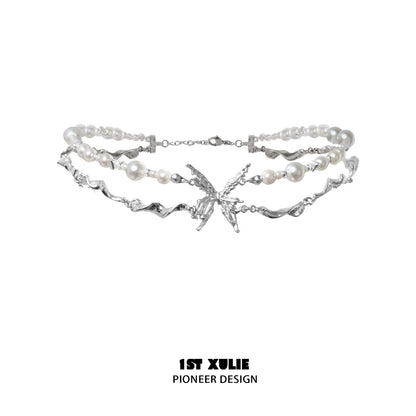 Skeleton Butterfly Pearl Necklace