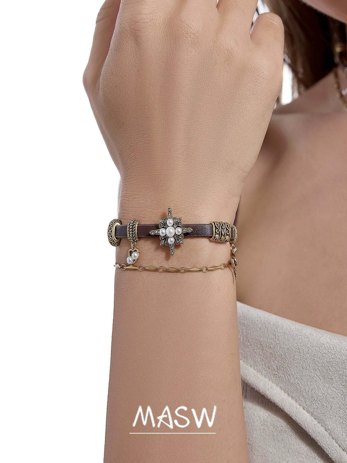 Star Glow Zircon Leather Bracelet
