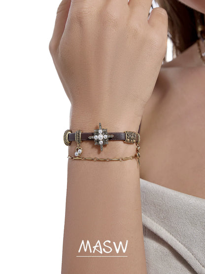 Star Glow Zircon Leather Bracelet