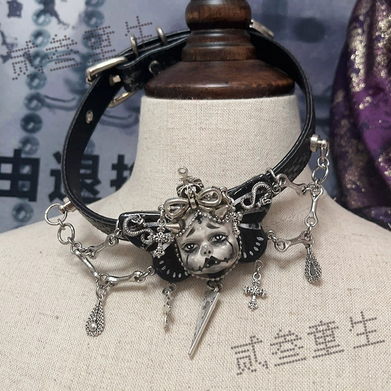 Choker-Ersan Tongsheng original handmade belt collarbone chain subculture punk style y2k dark babes goth style men and women