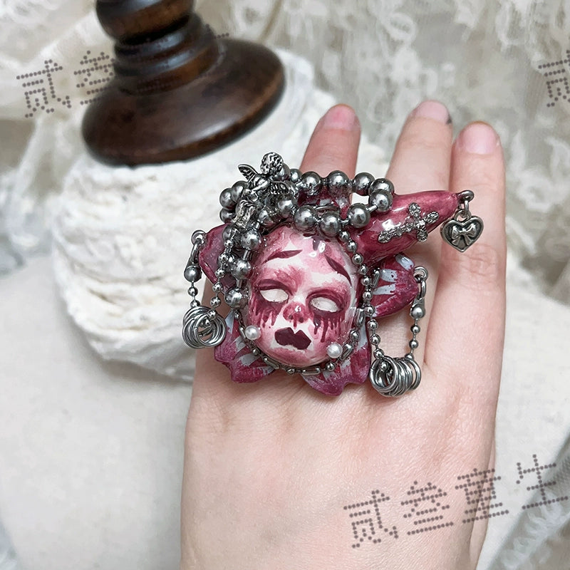 Rings-Ersan Tongsheng Black Sweet Cool Doll Ring Mine Spice Girl Subculture Dark Gothic Niche Design Trend