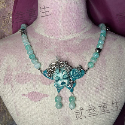 Gothic Cursed Doll Green Beaded Choker