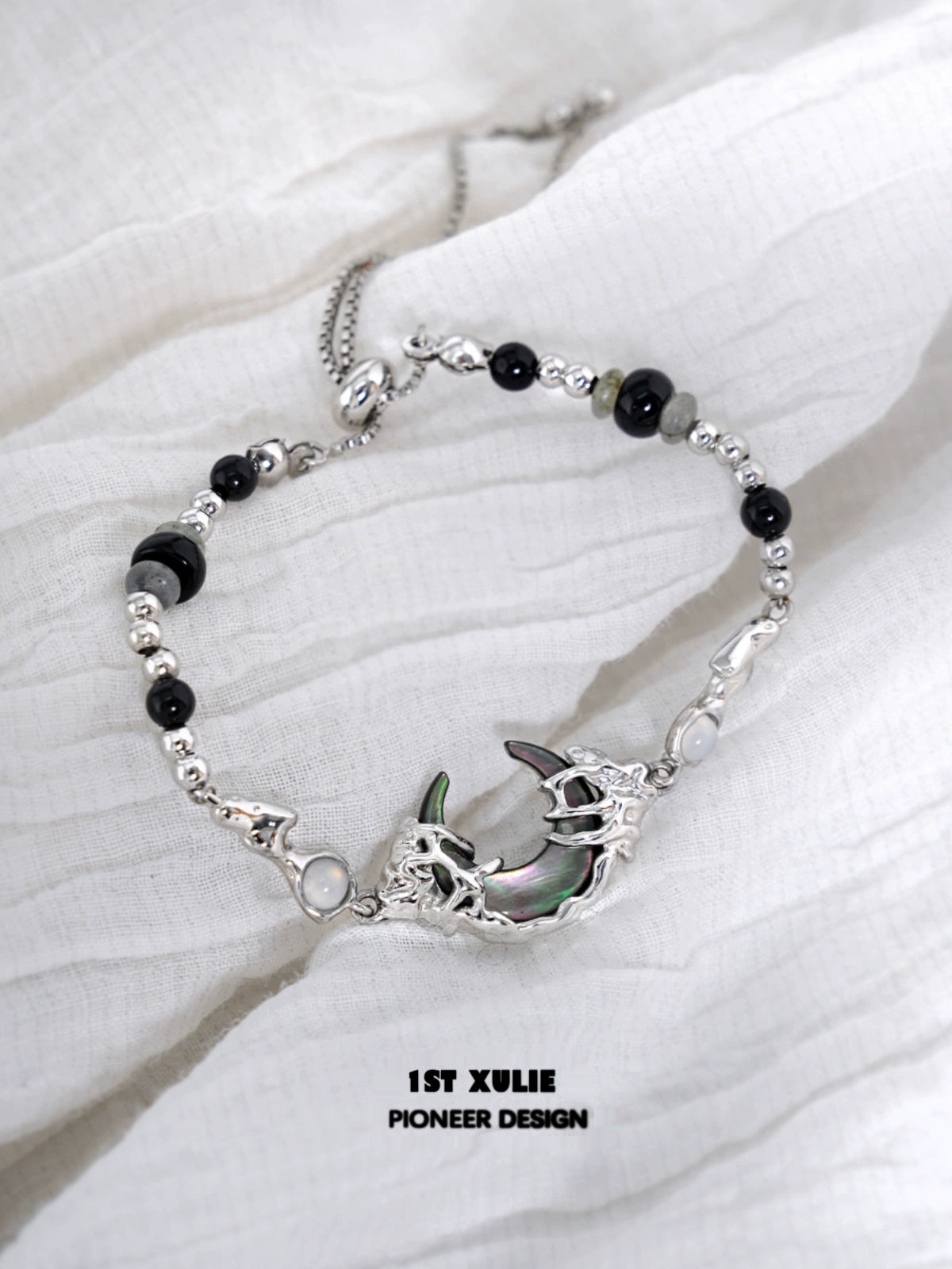 Dark Moon Agate Beaded Bracelet