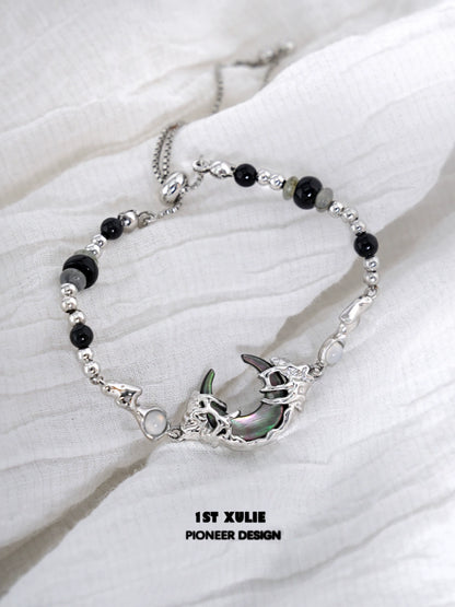 Dark Moon Agate Beaded Bracelet