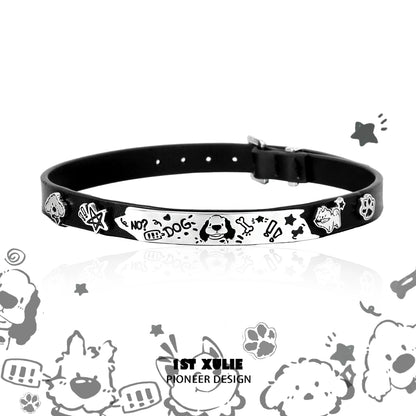 Happy Puppy Black Leather Necklace