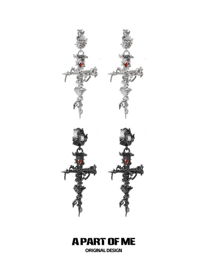 Thorned Rose Cross Earrings