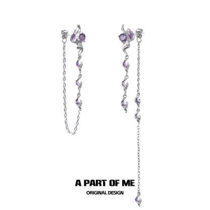 Purple Rose Tassel Earrings