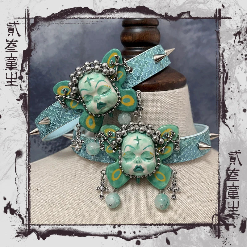 Choker-Ersan Tongsheng original homemade neck chain choker collar niche punk subculture Y2K bracelet leather collar