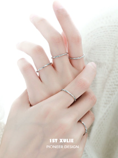 Exquisite Blue Textured Silver Ring