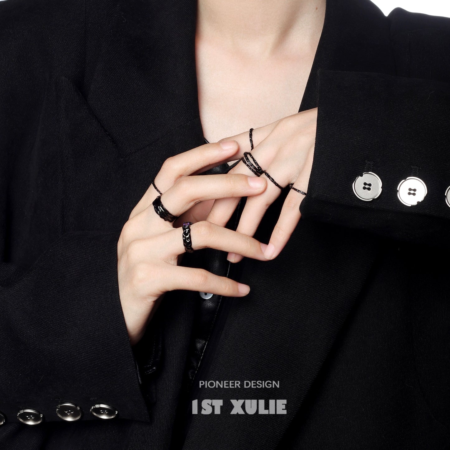 Y2K Black Humor Silver Ring