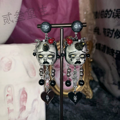 Earrings & Ear Cuffs-Ersan Tongsheng Original Design Dark Doll Sweet Cool Spice Girl Decadent Style Fashion Long Earrings Earclips