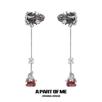 Feather Rose Zircon Ear Cuffs
