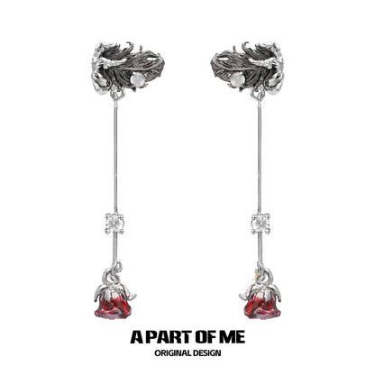 Feather Rose Zircon Ear Cuffs
