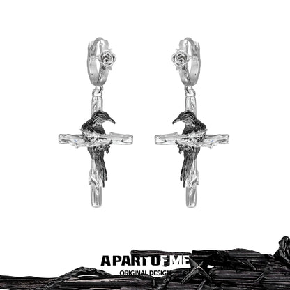 Rebel  Raven Cross Earrings