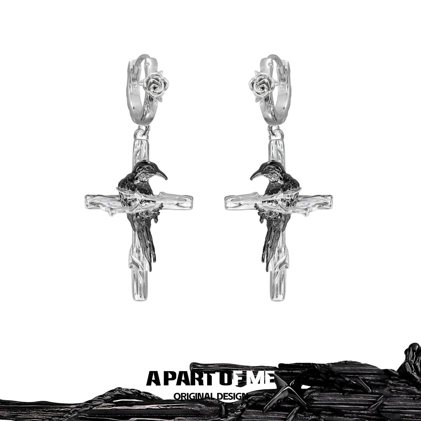 Rebel  Raven Cross Earrings