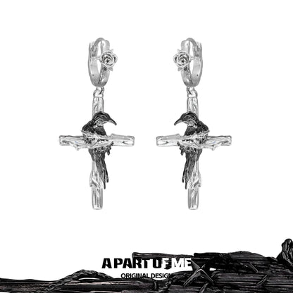 Rebel  Raven Cross Earrings