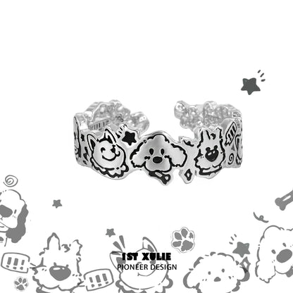 Y2K Happy Puppy Silver Ring