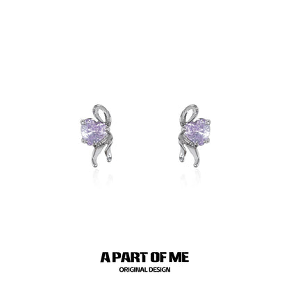 Purple Bow Love Diamond Earrings