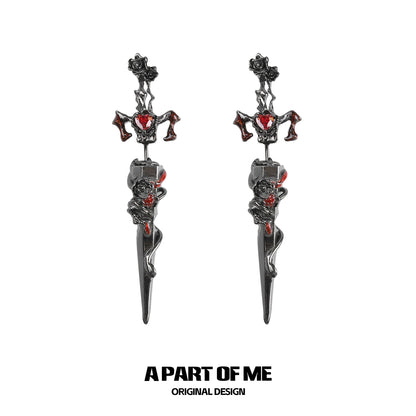Rose Sword Piercing Earrings
