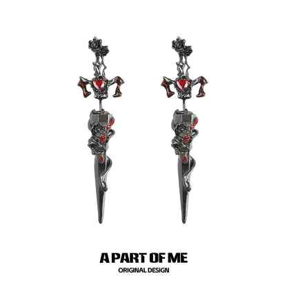 Rose Sword Piercing Earrings