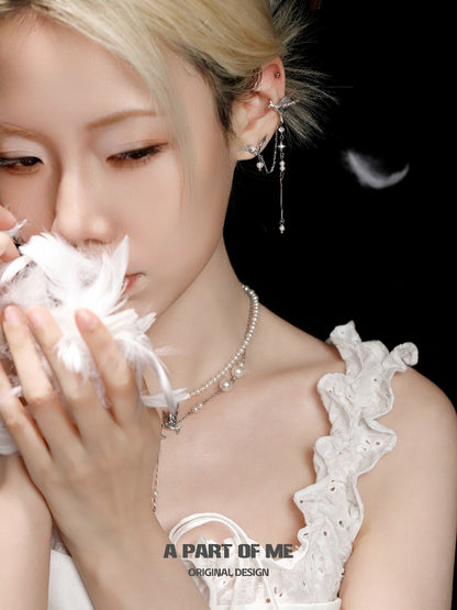 Flying Bird Pearl Ear Cuffs