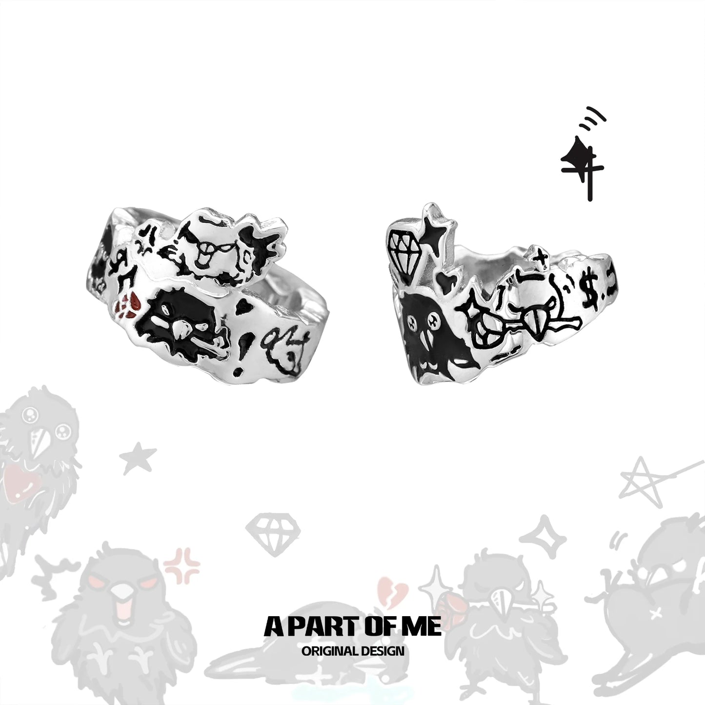 Y2K Graffiti Crow Ear Cuffs