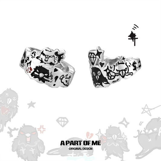 Y2K Graffiti Crow Ear Cuffs