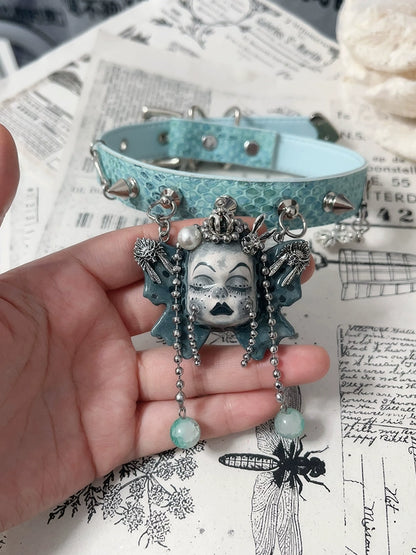 Choker-Ersan Tongsheng Original Necklace Butterfly Doll Handmade Niche Gothic Dark Wind Heavy Metal Punk Collar