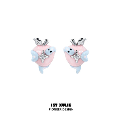 Cute Snake's Kiss Apple Earrings