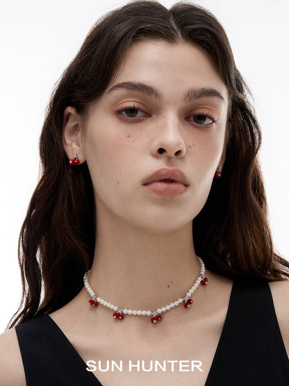 Sweet Velvet Cherry Stud Earrings