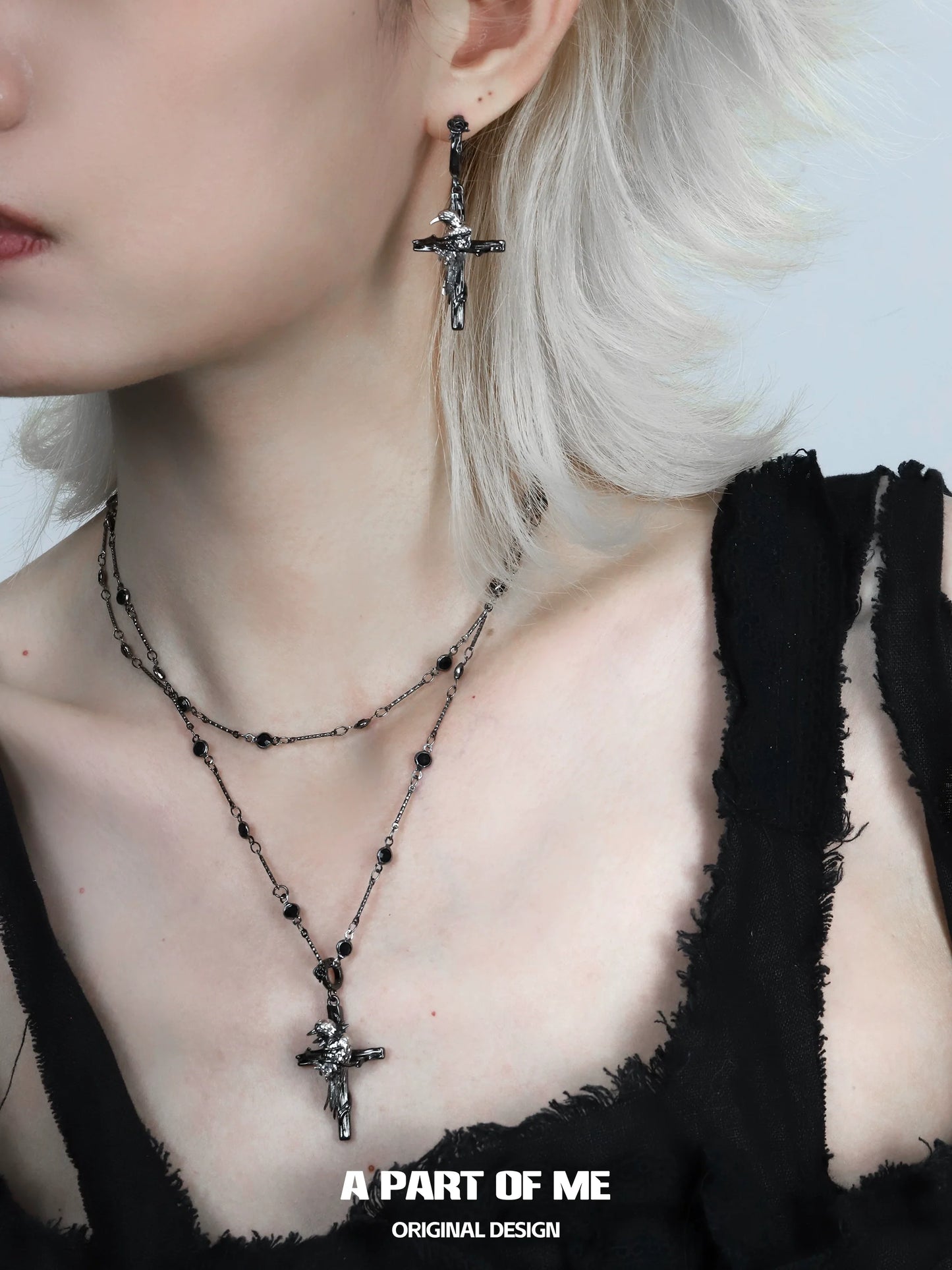 Rebel  Raven Cross Earrings
