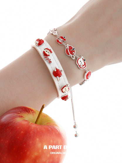 Apple Planet White Leather Bracelet