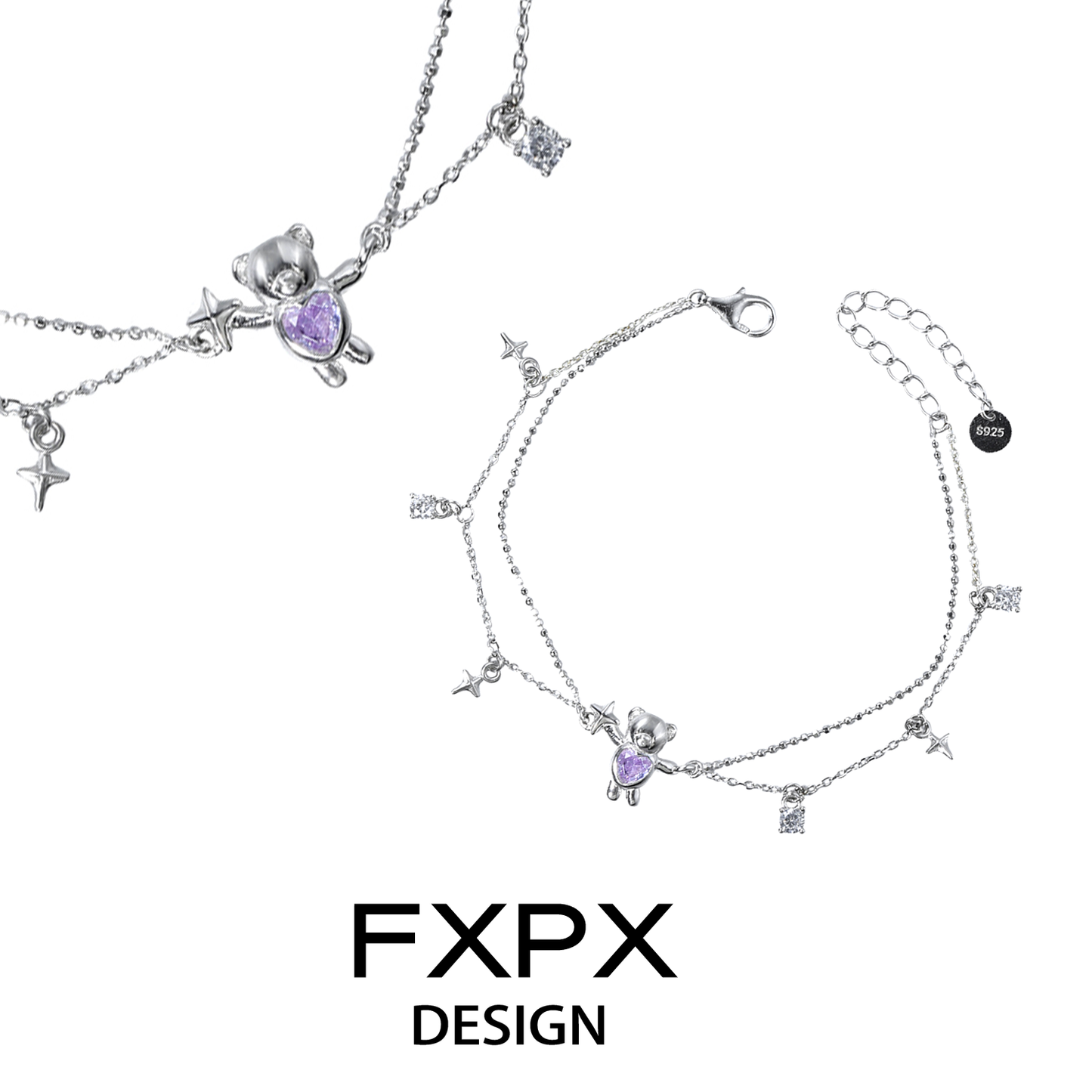 Purple Hug Bear Layers Bracelet