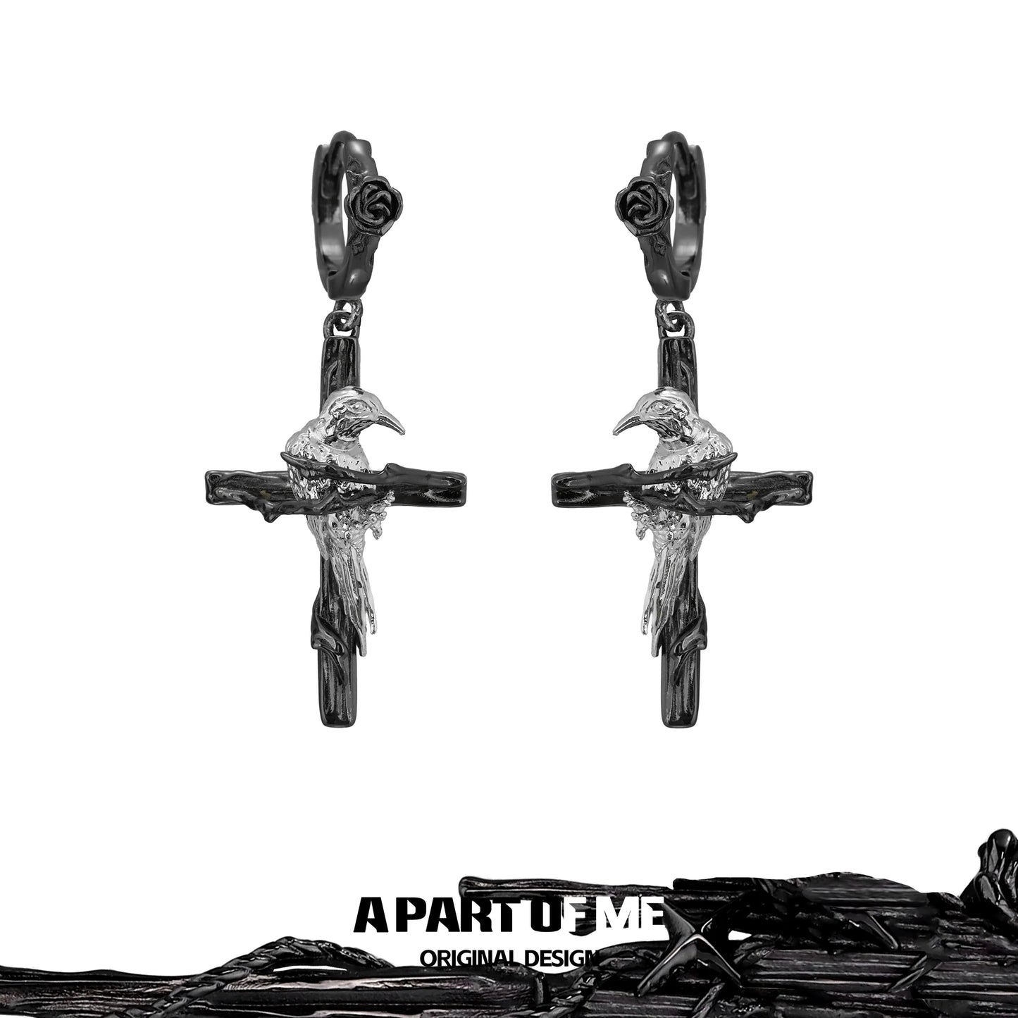 Rebel  Raven Cross Earrings