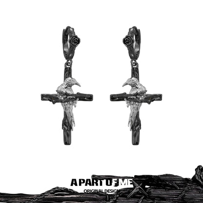 Rebel  Raven Cross Earrings