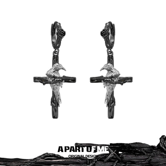 Rebel  Raven Cross Earrings